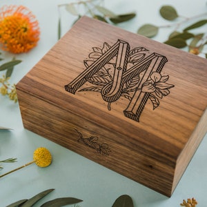 Floral Letter Wood Box Newborn Baby Gift, Personalized Wedding Gift, Baby Keepsake Box, Wedding Memory Box, Baby Memory Box, Bereavement image 3