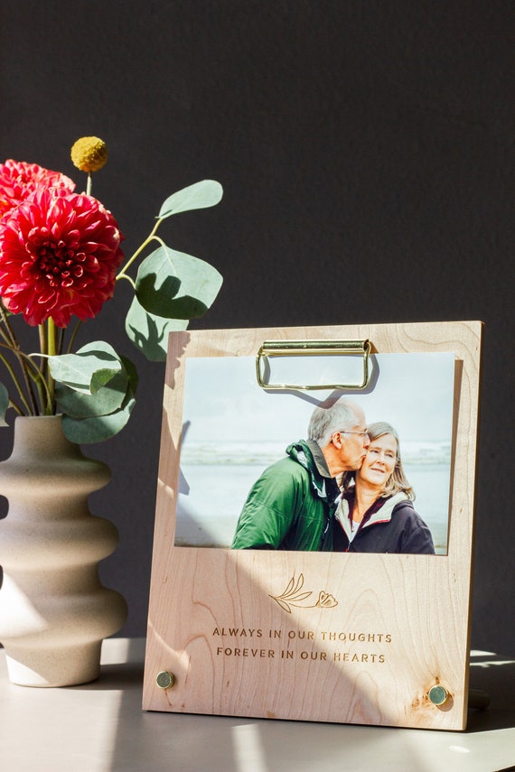 Always In Our Thoughts Memorial Picture Frame [Engraved 4x6 Wood Frame, Bereavement Gift, Sorry For Your Loss, Loss of Father Photo Frame]