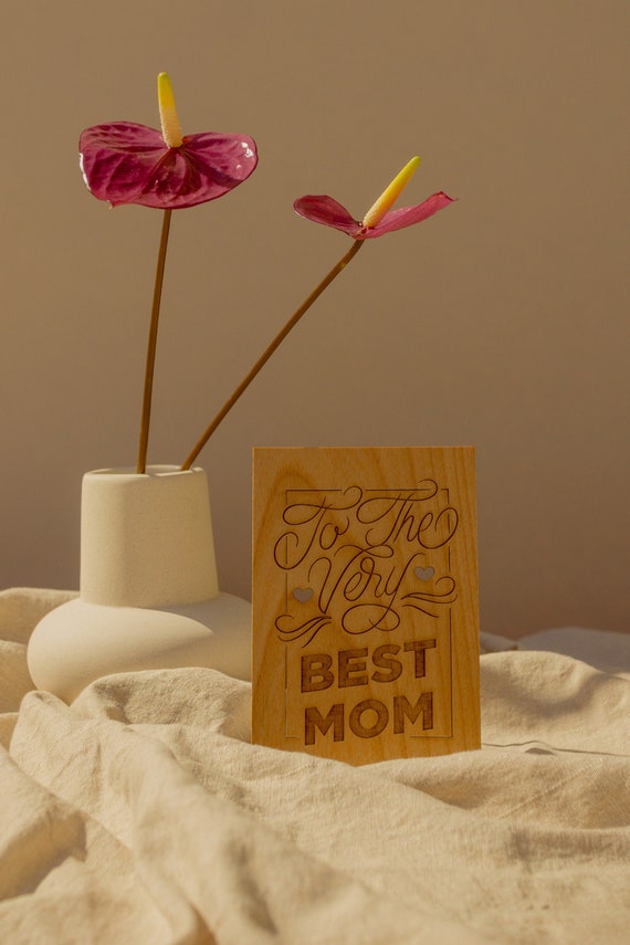 Very Best Mom Laser Cut Wood Mothers Day Card Handlettered//Greeting Card