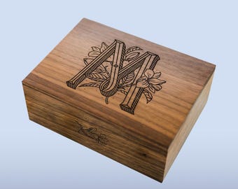 Floral Letter Wood Box [Newborn Baby Gift, Personalized Wedding Gift, Baby Keepsake Box, Wedding Memory Box, Baby Memory Box, Bereavement]
