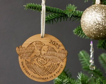 Our First Christmas As A Family - Birds 2023 Wood Ornament [Personalized Gifts, Custom Message, Christmas, Holiday, Love, Stocking Stuffers]