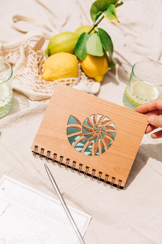 Nautilus Shell Wood Journal Notebook Sketchbook Spiral Etsy