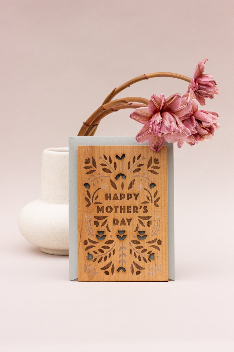 Happy Mother's Day Block Print Wood Card Mother's Day Gift, Card for Mom, Personalized Gifts for Mom, Greeting Card, Gift for Grandma Add typed message