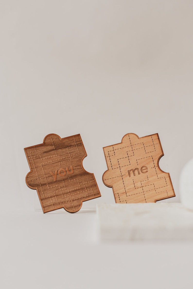 You & Me Puzzle Piece Wood Card Valentine's Day Gift, Pair Puzzle Pieces Card, Wedding Anniversary Wooden Card, Personalized Gifts for Her image 2