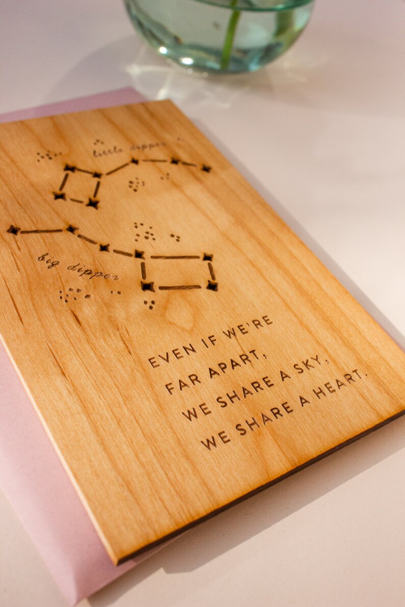 Big & Little Dipper Constellation Wood Card Long Distance Relationship Gift, Personalized Gifts, Custom Message, Love, Wedding Anniversary Add your handwriting