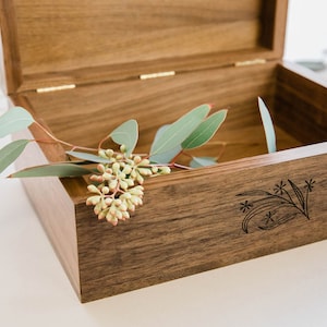 Floral Letter Wood Box Newborn Baby Gift, Personalized Wedding Gift, Baby Keepsake Box, Wedding Memory Box, Baby Memory Box, Bereavement image 2