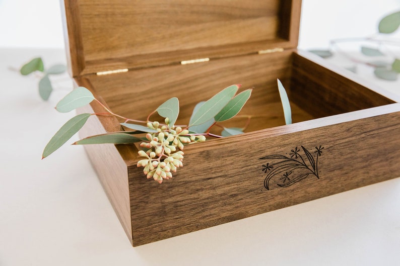 Floral Letter Wood Box Newborn Baby Gift, Personalized Wedding Gift, Baby Keepsake Box, Wedding Memory Box, Baby Memory Box, Bereavement image 2