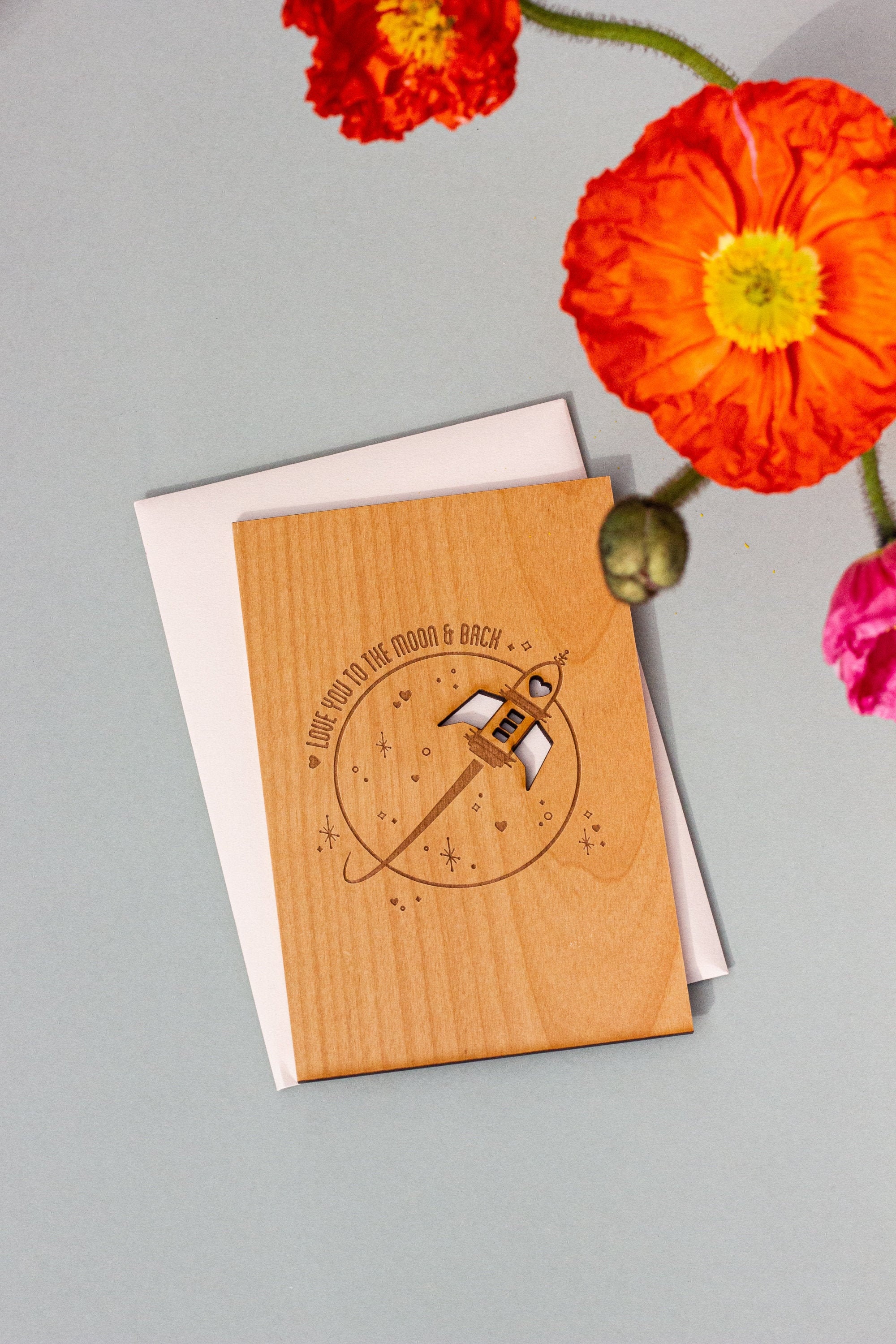 Love You To The Moon & Back Wood Card [Wood Anniversary, Personalized Gifts, Custom Message, Wedding Anniversary, Birthday Gift for Her]