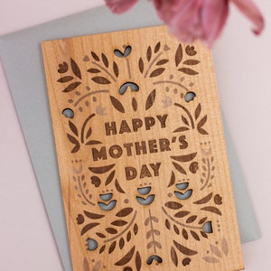 Happy Mother's Day Block Print Wood Card Mother's Day Gift, Card for Mom, Personalized Gifts for Mom, Greeting Card, Gift for Grandma Add your handwriting
