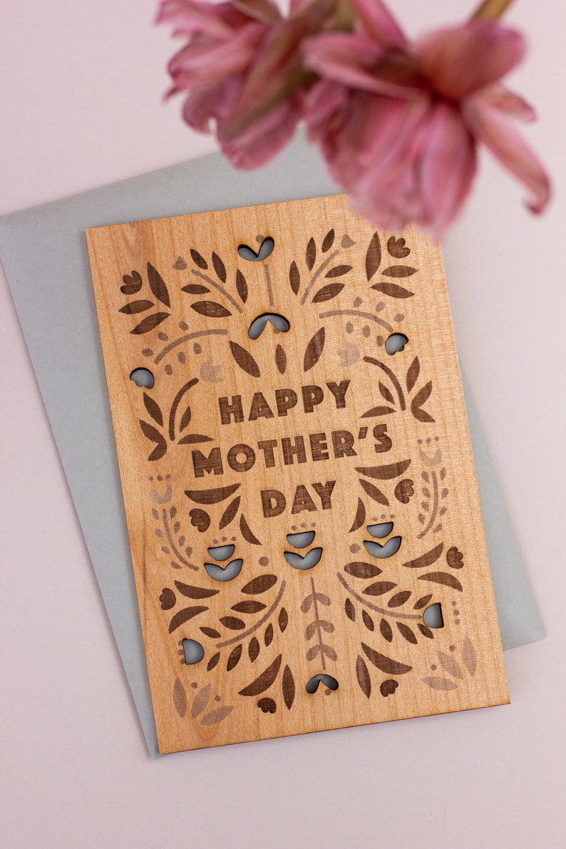 Happy Mother's Day Block Print Wood Card Mother's Day Gift, Card for Mom, Personalized Gifts for Mom, Greeting Card, Gift for Grandma Add your handwriting