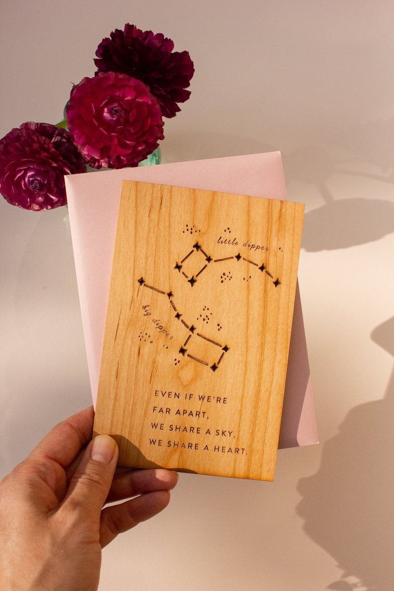 Big & Little Dipper Constellation Wood Card Long Distance Relationship Gift, Personalized Gifts, Custom Message, Love, Wedding Anniversary No custom message