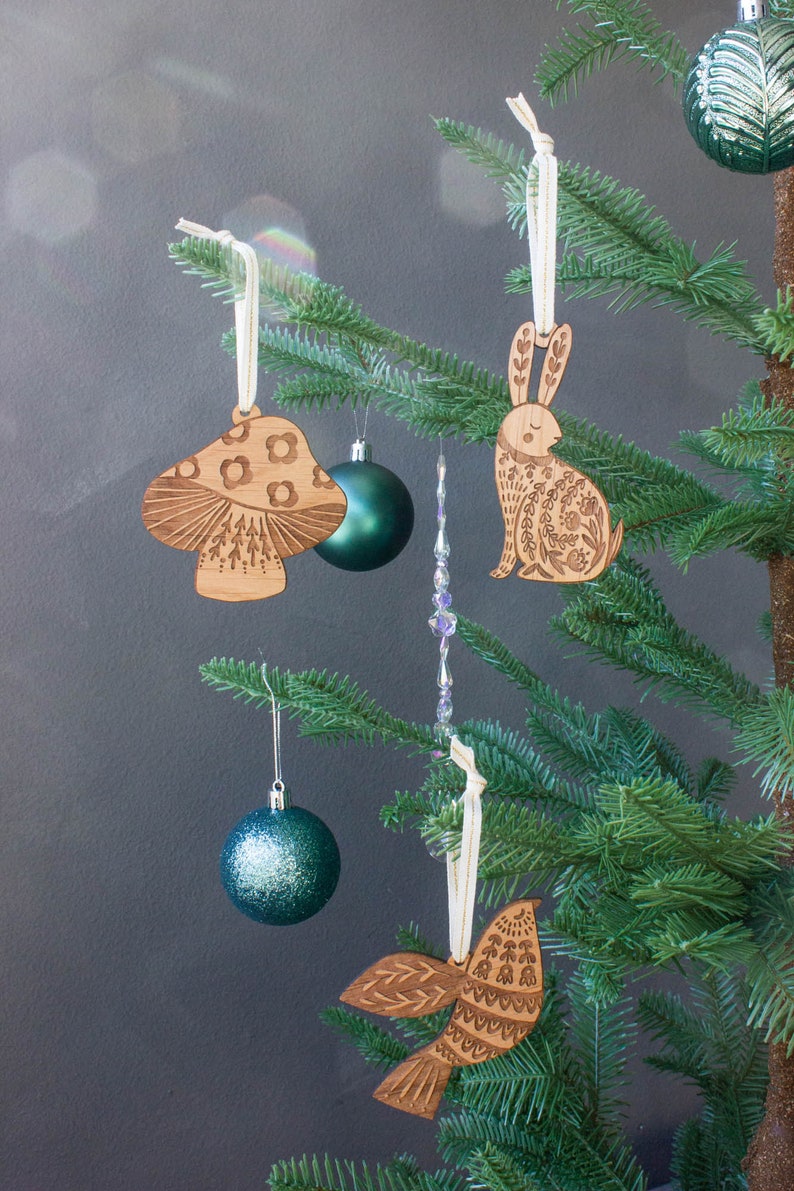 Wood Mushroom Ornament Folk Art, Mushroom Decor, Scandinavian Christmas, Fungi Art, Stocking Stuffers, Nordic Christmas, Holiday Decor image 2