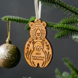 Baby's First Christmas Bear And Cub 2025 Wood Ornament [Personalized Christmas Ornament, Baby Bear, New Baby Present, Baby Ornament]