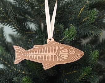 Fish Wood Ornament [Fisherman Gift, Gift for Dad, Wooden Ornaments, Personalized Gifts, Christmas, Holiday, Stocking Stuffers, Gift for Him]