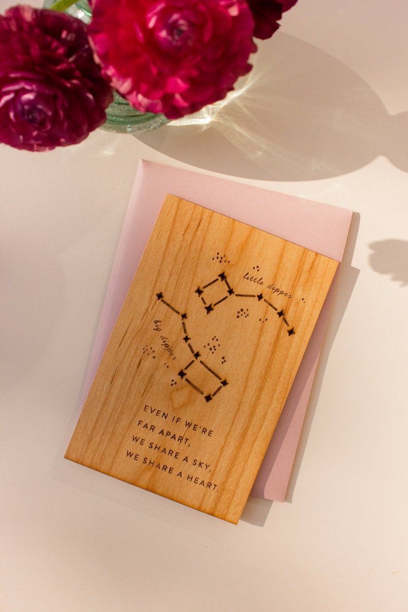 Big & Little Dipper Constellation Wood Card Long Distance Relationship Gift, Personalized Gifts, Custom Message, Love, Wedding Anniversary Add typed message