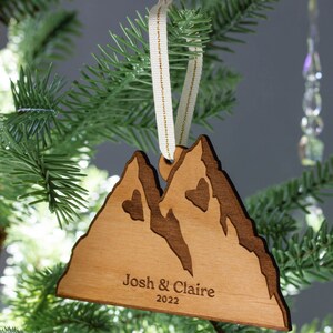 Personalized Mountains Ornament Couples Gift, Newlywed Holiday Ornament, Custom Wedding Gift, Our First Christmas, Hiking Ornament image 2