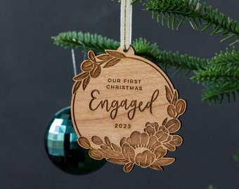 Our First Christmas Engaged Ornament 2023 [Wood Ornament, Personalized Gifts, Custom Message, Christmas, Holiday Decor, Stocking Stuffers]