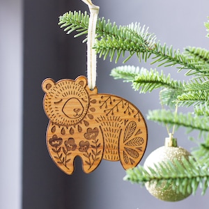 Bear Folk Art Wood Ornament Scandinavian Christmas, Personalized Gifts, Holiday Decor, Stocking Stuffers, Nordic Christmas, Bear Ornament image 2