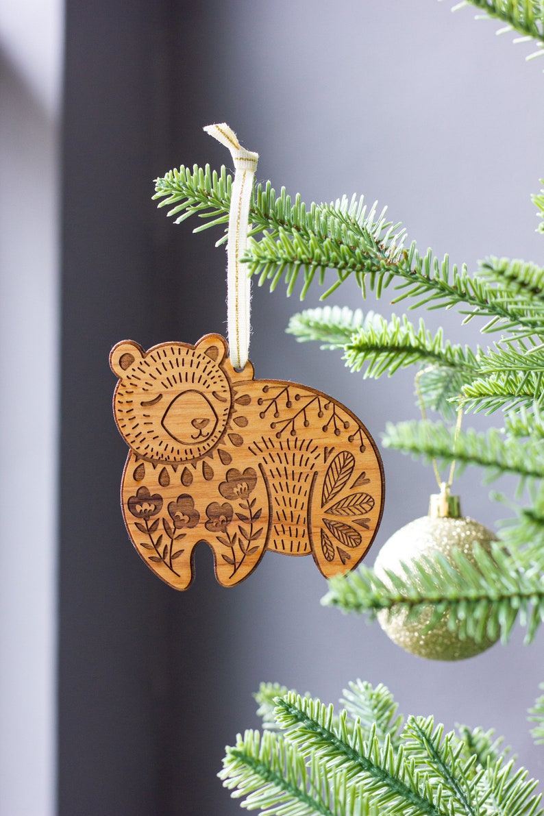 Bear Folk Art Wood Ornament Scandinavian Christmas, Personalized Gifts, Holiday Decor, Stocking Stuffers, Nordic Christmas, Bear Ornament image 2