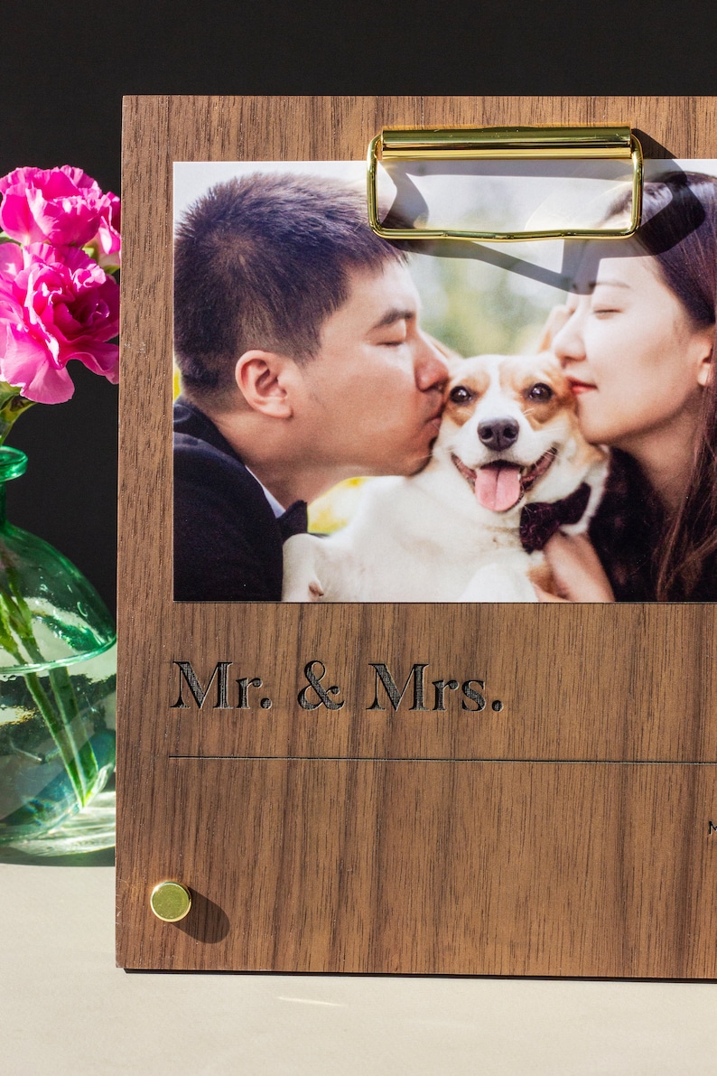 Classic Personalized Wood Picture Frame [Minimal Photo Frame, Wood Anniversary Gift, 4x6 Wood Frame, Engagement Photo Frame, Family Frame] image 3