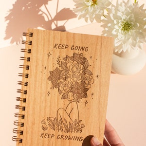 Keep Going Keep Growing Wood Journal Notebook, Sketchbook, Spiral Bound, Blank Pages, Gifts for Her, Just Because image 4