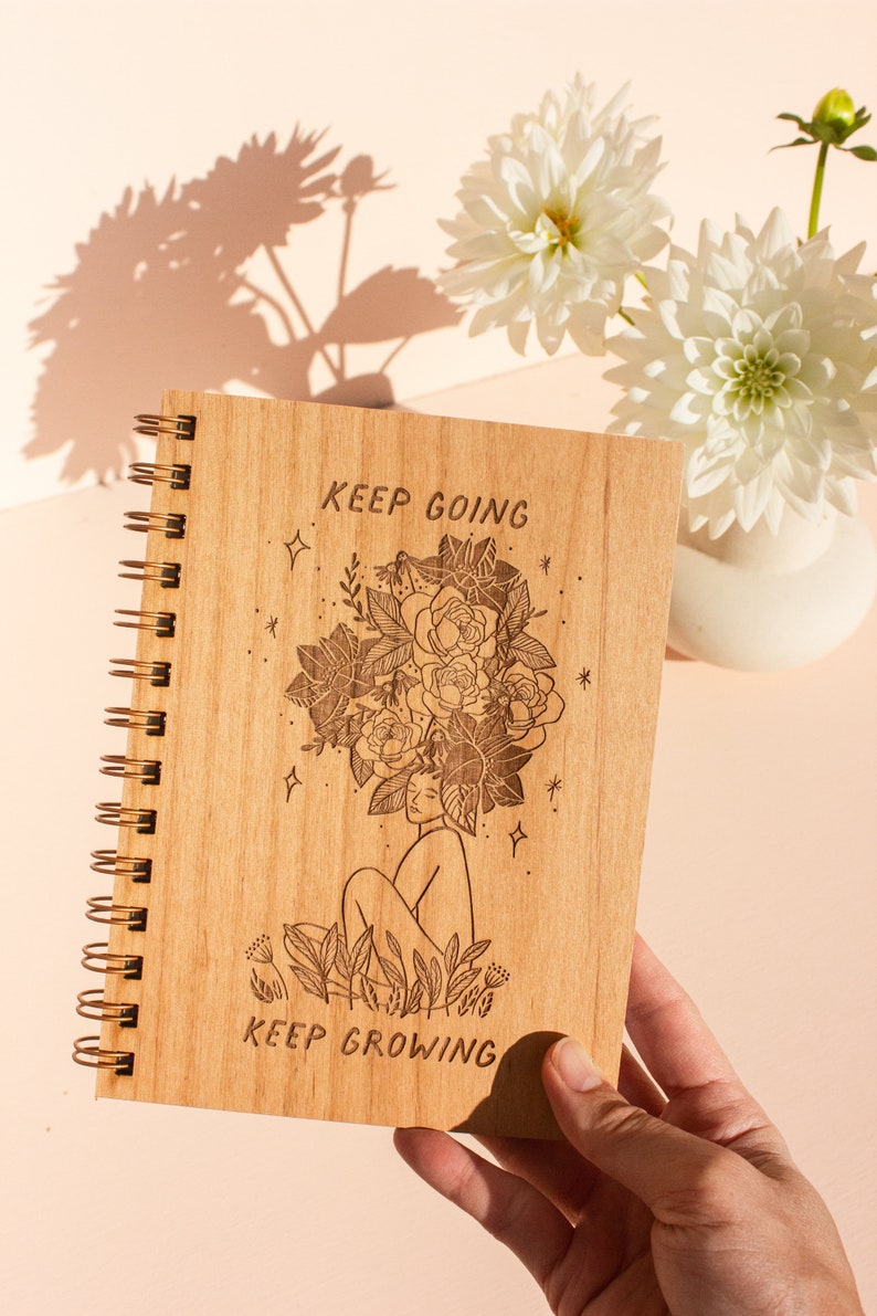 Keep Going Keep Growing Wood Journal Notebook, Sketchbook, Spiral Bound, Blank Pages, Gifts for Her, Just Because image 4