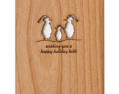 Holiday Hello Penguin Christmas Card (Real Wood)