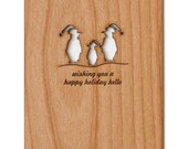 Holiday Hello Penguin Christmas Card (Real Wood)