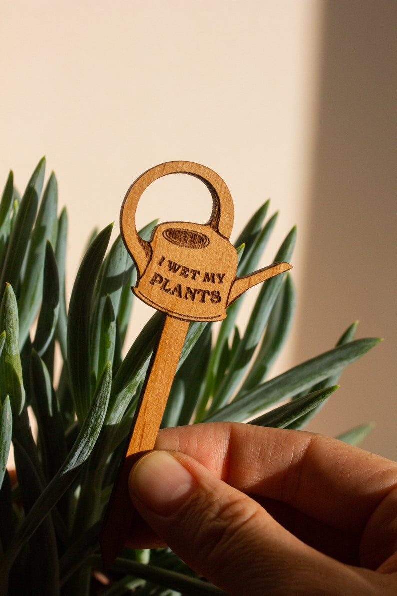 I Wet My Plants Watering Can Wood Plant Pick Encouraging, Uplifting, Houseplant Gifts for Her, Plant Lovers, Birthday image 2