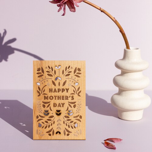 Happy Mother's Day Block Print Wood Card [Mother's Day Gift, Card for Mom, Personalized Gifts for Mom, Greeting Card, Gift for Grandma]