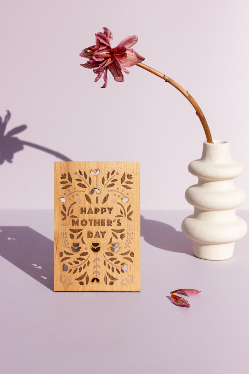 Happy Mother's Day Block Print Wood Card Mother's Day Gift, Card for Mom, Personalized Gifts for Mom, Greeting Card, Gift for Grandma No custom message