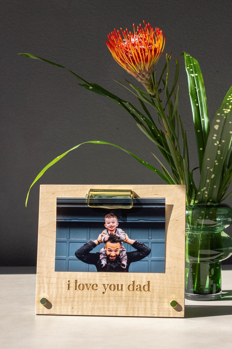 I Love You Dad Wood Picture Frame Custom Engraved Photo Frame, Gifts for Him, Birthday Gifts for Dad, Father in Law Gift, Dad Frame image 1