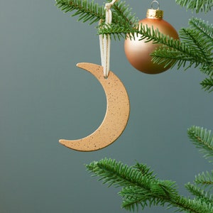 Speckled Crescent Moon Ceramic Ornament [Hand-Dipped Glaze, Handmade Ceramic Ornament, Christmas Ornament, Holiday Decor, Stocking Stuffer]