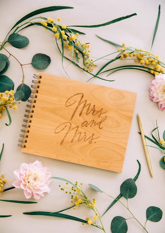 Sustainable Wood MR AND MRS 50-Page Wedding Guest Book Cardtorial