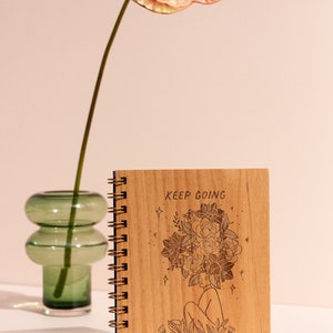 Keep Going Keep Growing Wood Journal Notebook, Sketchbook, Spiral Bound, Blank Pages, Gifts for Her, Just Because image 2