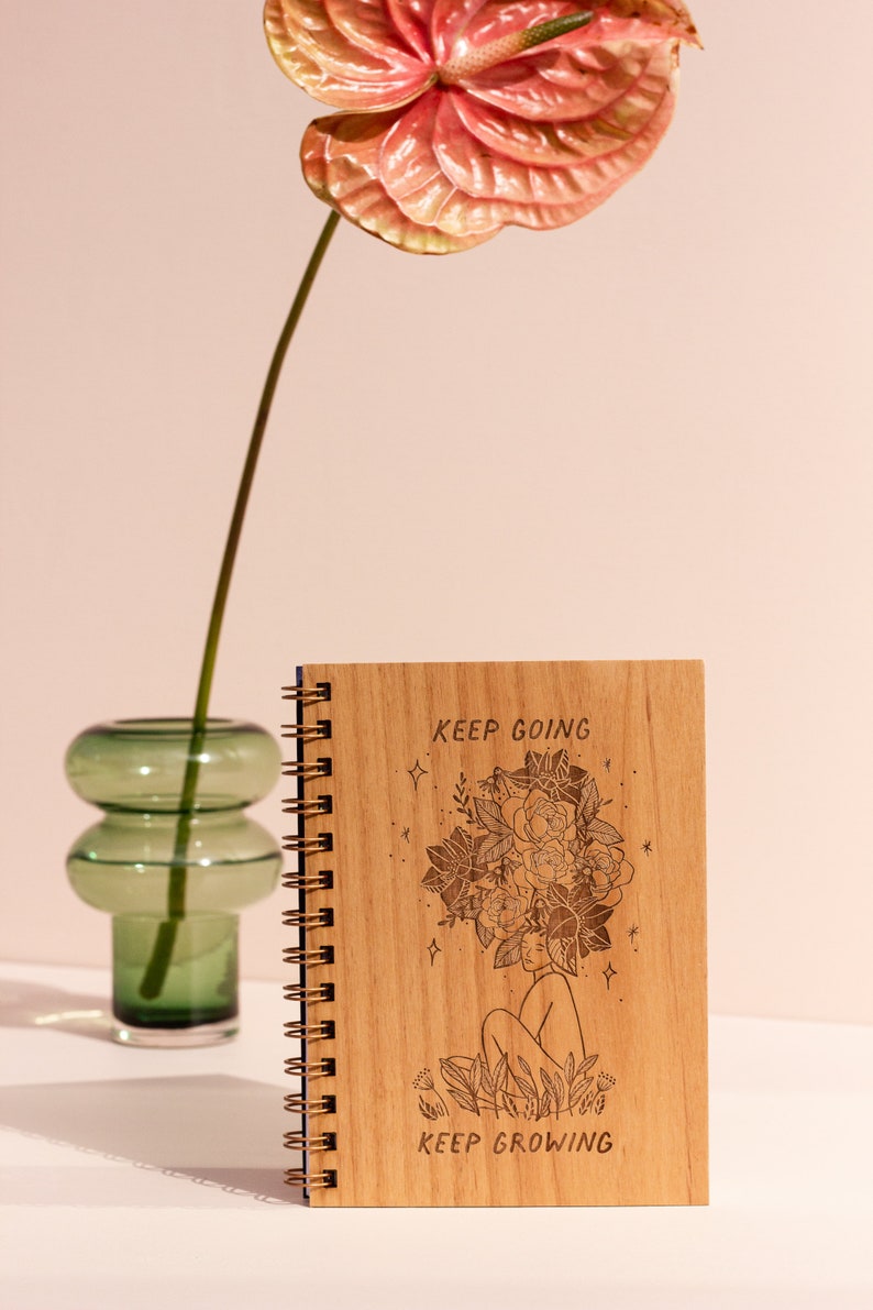 Keep Going Keep Growing Wood Journal Notebook, Sketchbook, Spiral Bound, Blank Pages, Gifts for Her, Just Because image 2