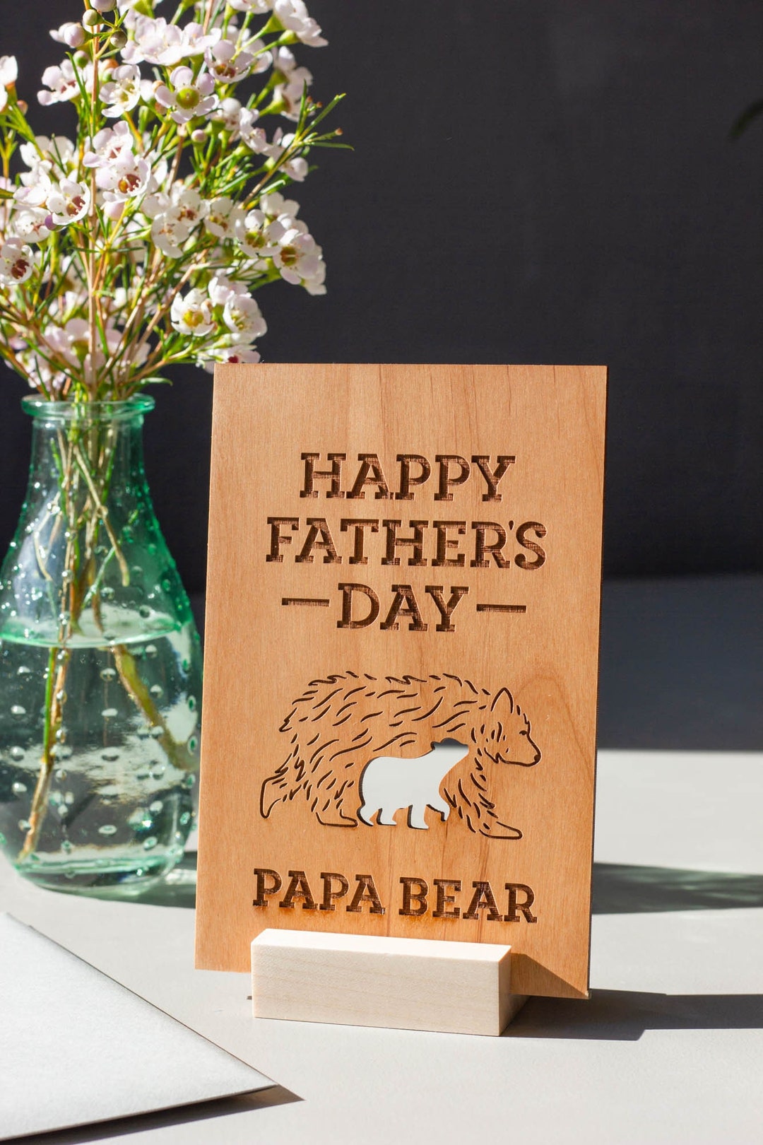 Happy Father's Day Papa Bear Wood Card [personalized Gifts for Dad ...