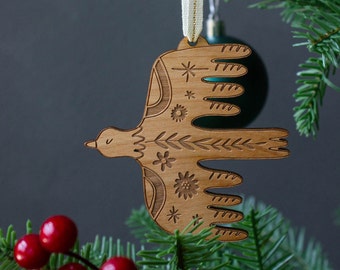 Whimsy Bird Ornament [Songbird Wood Ornament, Cute Animals, Whimsical Art, Personalized Gifts, Bird Wooden Ornament, Stocking Stuffers]