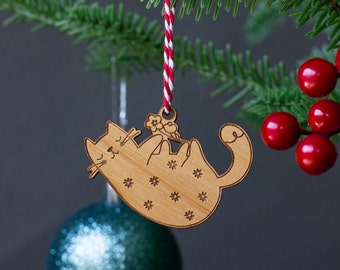 Floral Cat Mini Ornament [Mini Cat Wooden Ornament, Cute Cats, Miniature Cat Wood Ornament, Kitten Ornament, Wood Cat Set, Stocking Stuffer]