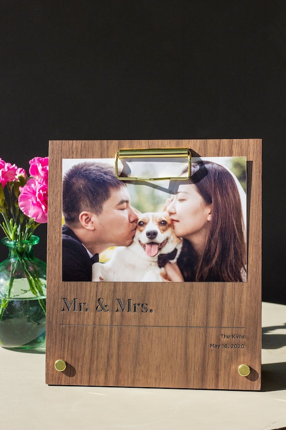 Classic Personalized Wood Picture Frame [Minimal Photo Frame, Wood Anniversary Gift, 4x6 Wood Frame, Engagement Photo Frame, Family Frame]