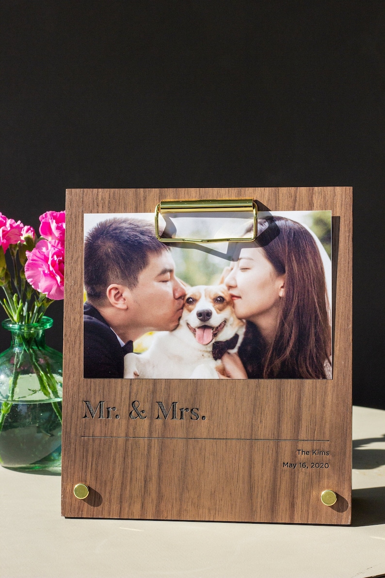 Classic Personalized Wood Picture Frame [Minimal Photo Frame, Wood Anniversary Gift, 4x6 Wood Frame, Engagement Photo Frame, Family Frame] image 1