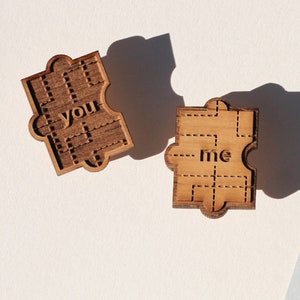 You & Me Puzzle Piece Wood Pin Gifts for All Occasions, Buttons, Badge, Lapel, Handmade, Birthday, Just Because image 3