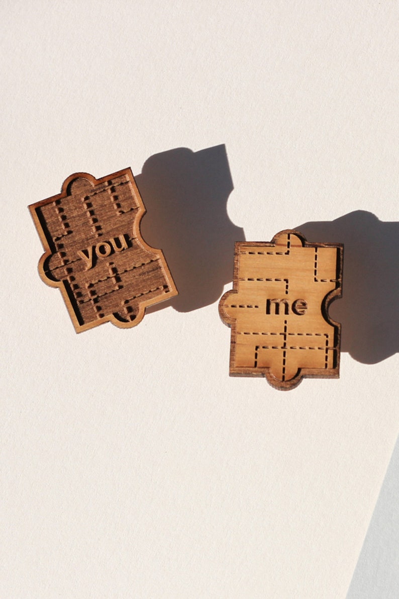 You & Me Puzzle Piece Wood Pin Gifts for All Occasions, Buttons, Badge, Lapel, Handmade, Birthday, Just Because image 3