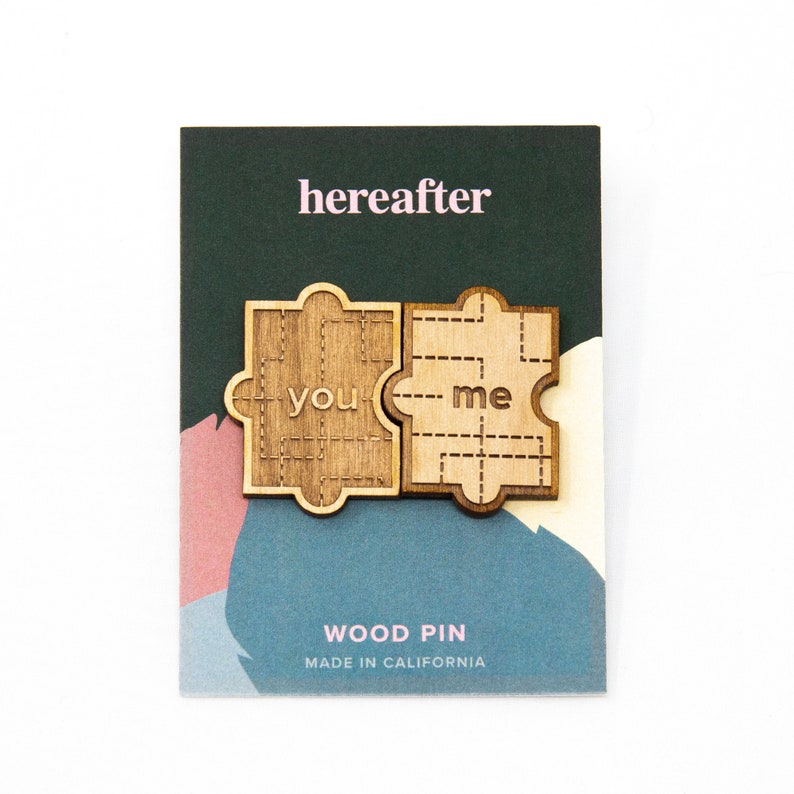 You & Me Puzzle Piece Wood Pin Gifts for All Occasions, Buttons, Badge, Lapel, Handmade, Birthday, Just Because image 4