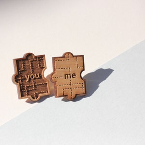 You & Me Puzzle Piece Wood Pin Gifts for All Occasions, Buttons, Badge, Lapel, Handmade, Birthday, Just Because image 2