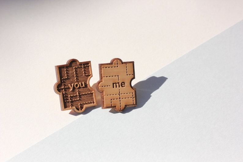 You & Me Puzzle Piece Wood Pin Gifts for All Occasions, Buttons, Badge, Lapel, Handmade, Birthday, Just Because image 2