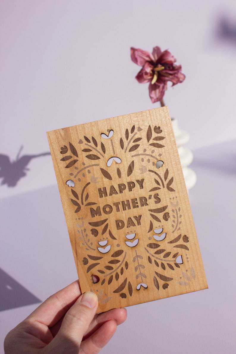 Happy Mother's Day Block Print Wood Card Mother's Day Gift, Card for Mom, Personalized Gifts for Mom, Greeting Card, Gift for Grandma image 2