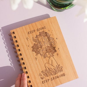 Keep Going Keep Growing Wood Journal Notebook, Sketchbook, Spiral Bound, Blank Pages, Gifts for Her, Just Because image 3