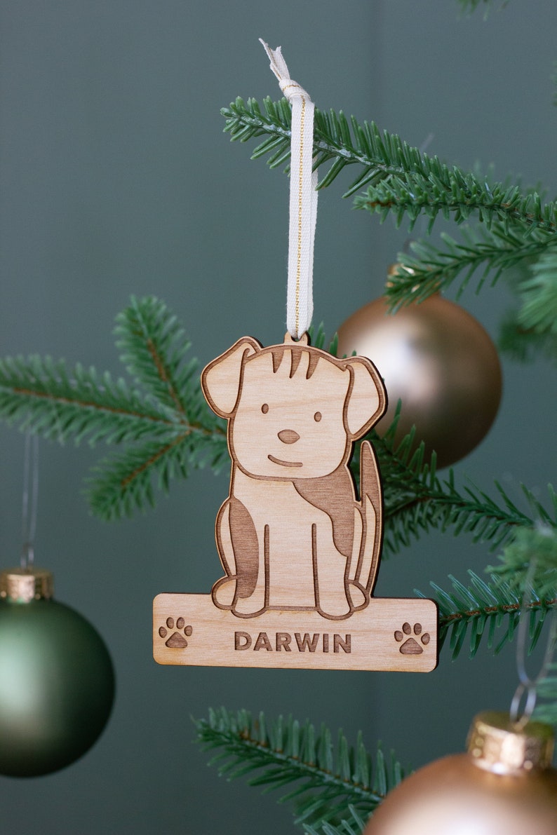 Personalized Name Dog Wood Ornament Christmas Holiday Love image 1
