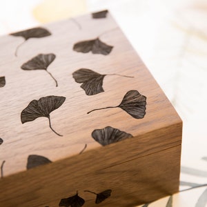 Ginkgo Leaves Wood Box Wood Anniversary Gift, Personalized Gift, Custom Memory Box, Wedding Box, Baby Keepsake Box, 5th Anniversary Gift image 2